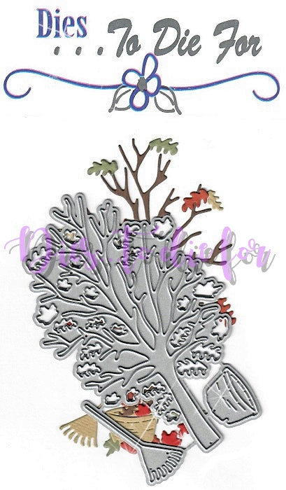 Dies ... to die for LLC metal cutting die - Fall Tree with rake leaves and basket