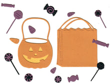 Load image into Gallery viewer, Dies ... to die for metal cutting die - Halloween Candy and Bag / pumpkin bucket