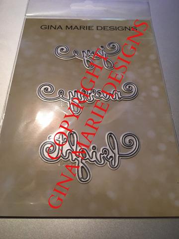 Gina Marie Metal cutting die -  CURLY CHRISTMAS WORD DIES - MERRY - BRIGHT - JOY