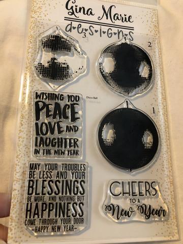 Gina Marie Clear stamp set - New Years Disco Ball layered