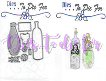 Load image into Gallery viewer, Dies ... to die for LLC metal cutting die - Potion / Poison Bottles with Eyeball , Bug and skull