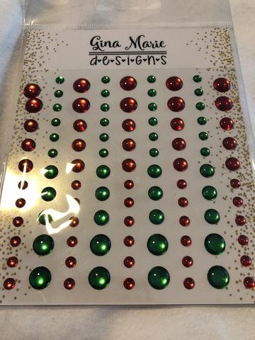 Gina Marie Enamel Dots set - Red & Green Foil mirrored metallic - Christmas