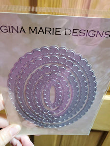 Gina Marie Metal cutting die -  Scallop stitched oval nesting die