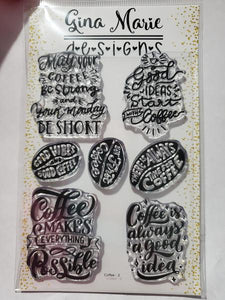 Gina Marie Clear stamp set - Funny Coffee sentiments