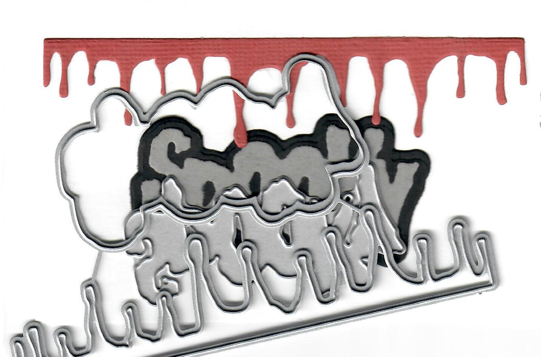 Dies ... to die for metal cutting die - Spooky word & blood drip border