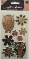 Sticko flat sticker sheet - Metallic Owls and Flowers