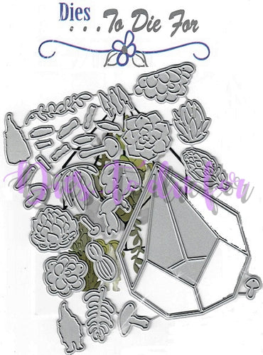 Dies ... to die for LLC metal cutting die - Succulents and Terrarium - with plants, Mushrooms and mini Gnome