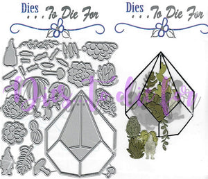Dies ... to die for LLC metal cutting die - Succulents and Terrarium - with plants, Mushrooms and mini Gnome