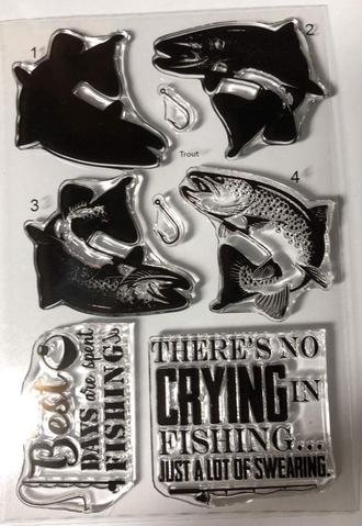 Gina Marie Clear stamp set - Trout fishing layered