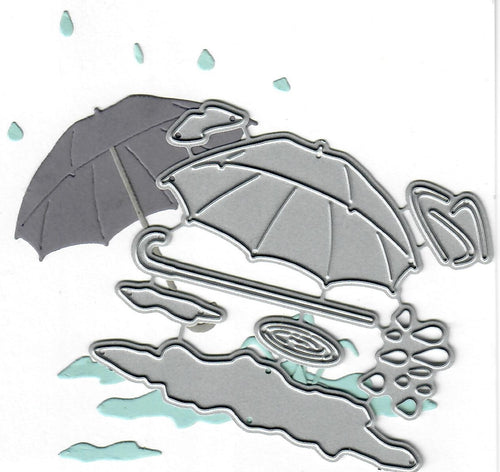 Dies ... to die for metal cutting die - Umbrella & raindrops with puddle